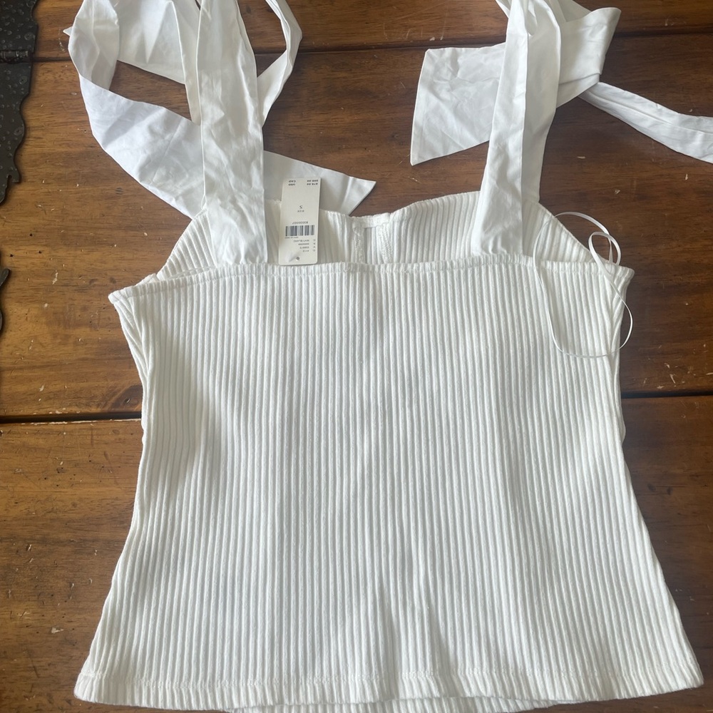 New Anthropolgie Maeve Structured Tie Shoulder Bow Tank Bustier White Small S - Picture 5 of 6